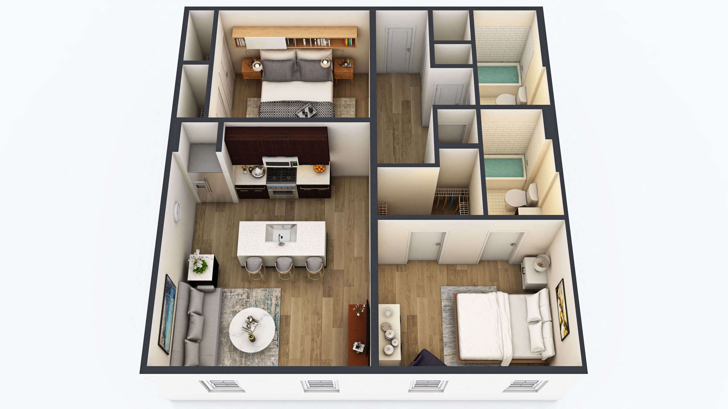 Floor plan for 2 beds, 2 baths, 946 sqft